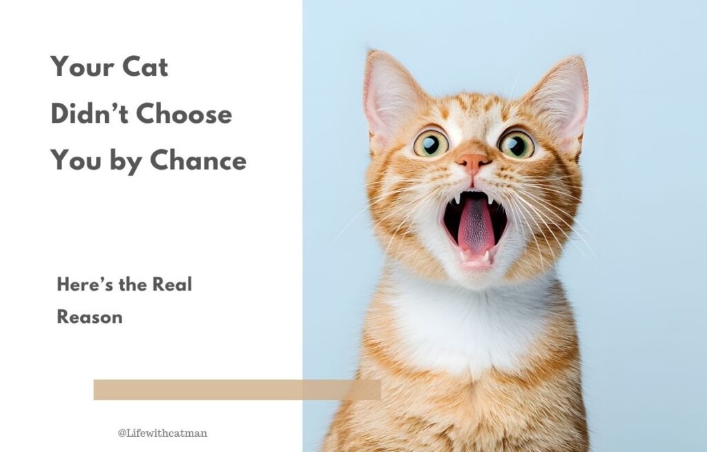 Surprised orange cat with wide open mouth looking at camera — Your Cat Didn’t Choose You by Chance article cover