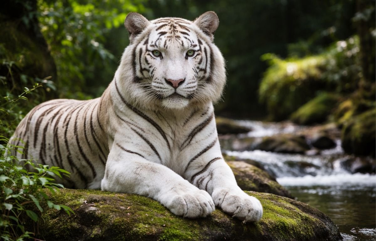 Realistic white tiger standing in a forest environment, rare Bengal tiger genetic variation – White Tigers: Do They Still Exist in the Wild?